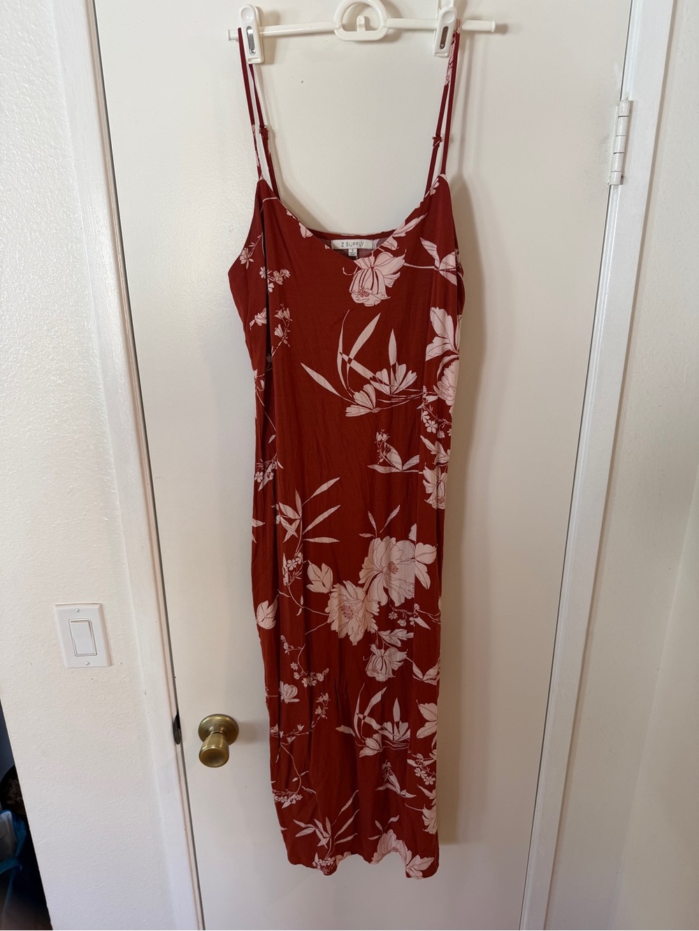 Floral Slip Midi Dress in Rust with Pink Print
